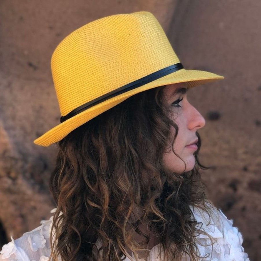 TRAVAUX EN COURS Paper Fedora Hat In Sunflower | Collen & Clare New