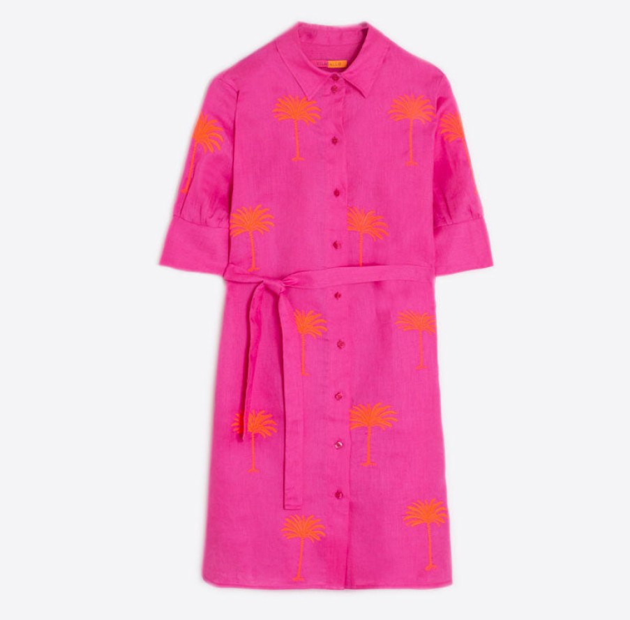 VILAGALLO Hester Embroidered Dress In Pink Wholesale