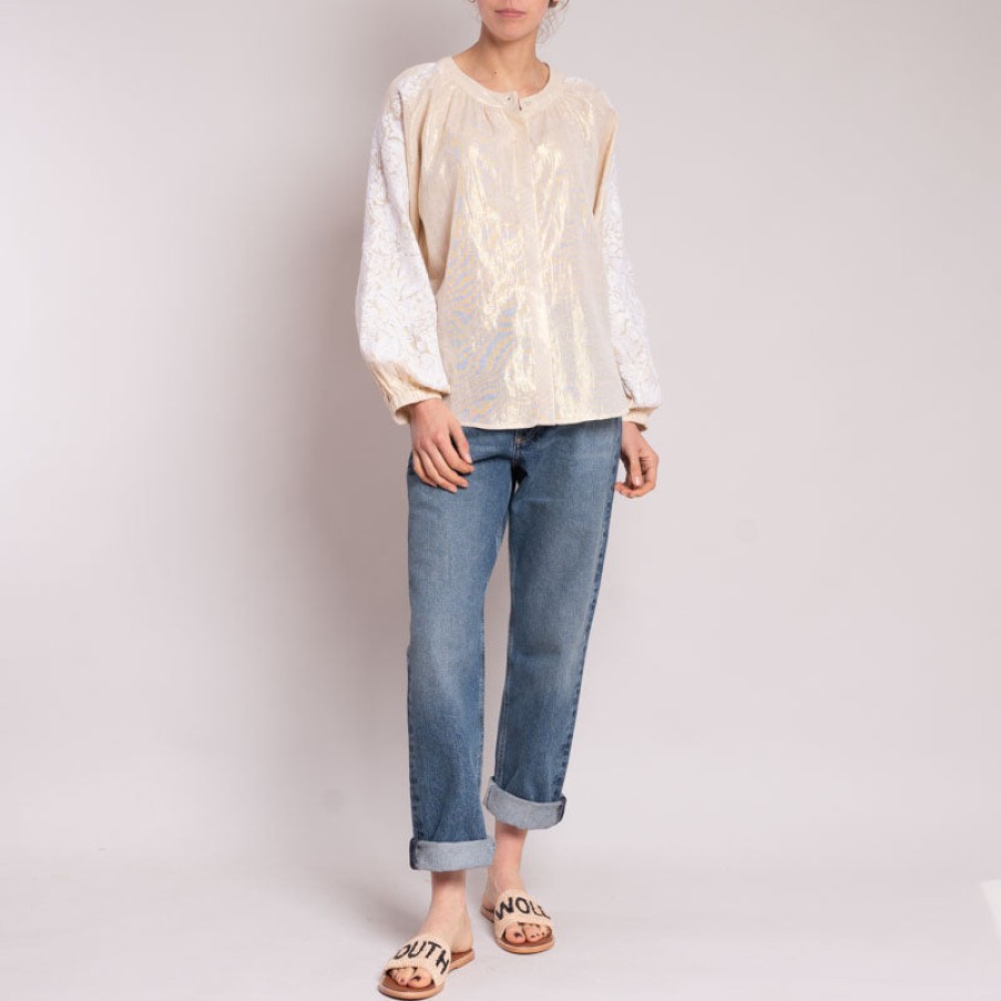 ROSE AND ROSE Grosseto Cossack Embroidered Shirt In Gold/White Online