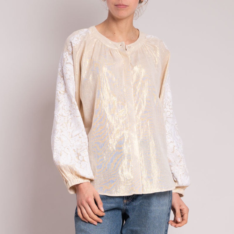 ROSE AND ROSE Grosseto Cossack Embroidered Shirt In Gold/White Online