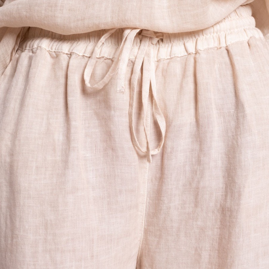 120% LINO Wide Leg Linen Trousers In Safari Soft Fade Hot