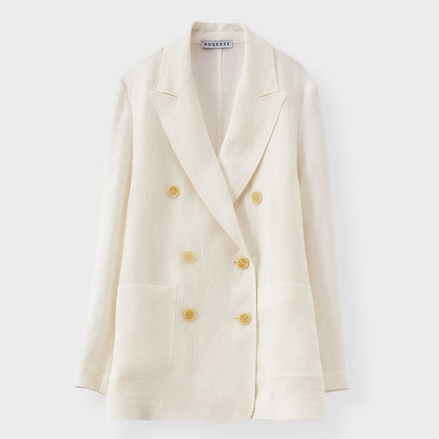 ROSSO35 Linen Straight Jacket In White Online