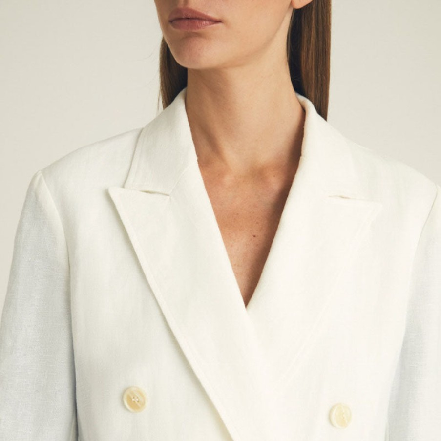 ROSSO35 Linen Straight Jacket In White Online