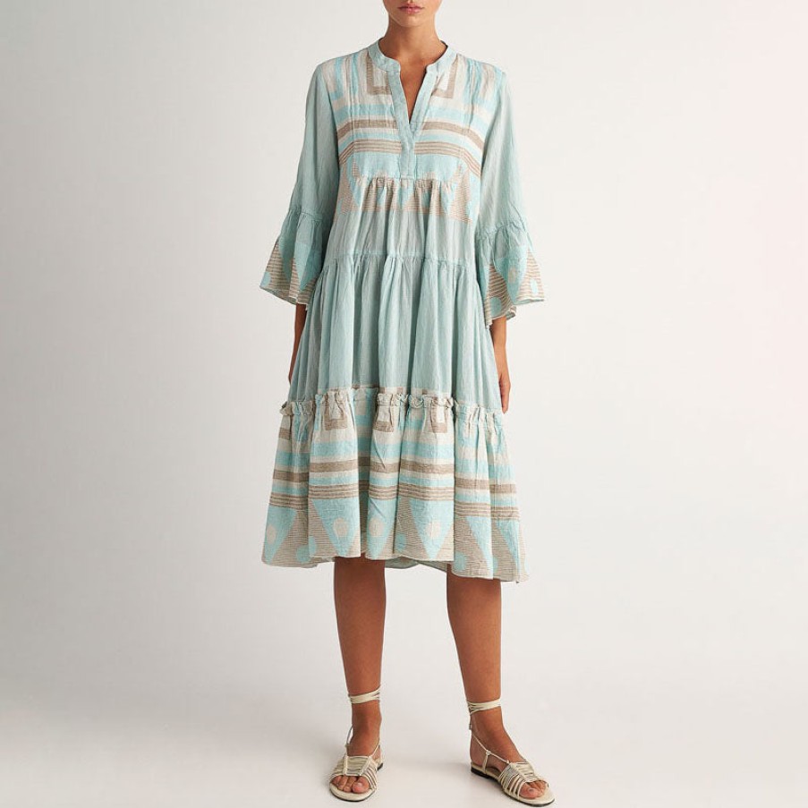 PEARL & CAVIAR Zakar Cotton Midi Dress In Aqua Wholesale