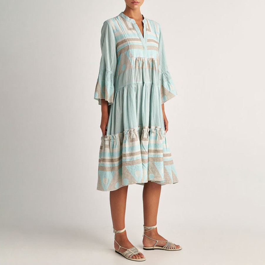 PEARL & CAVIAR Zakar Cotton Midi Dress In Aqua Wholesale