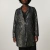 PERSONA BY MARINA RINALDI Tea Lurex Jacquard Overcoat In Dark Navy | Collen & Clare Online