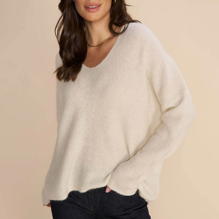 MOS MOSH Mmthora V Neck Knit In Ecru New