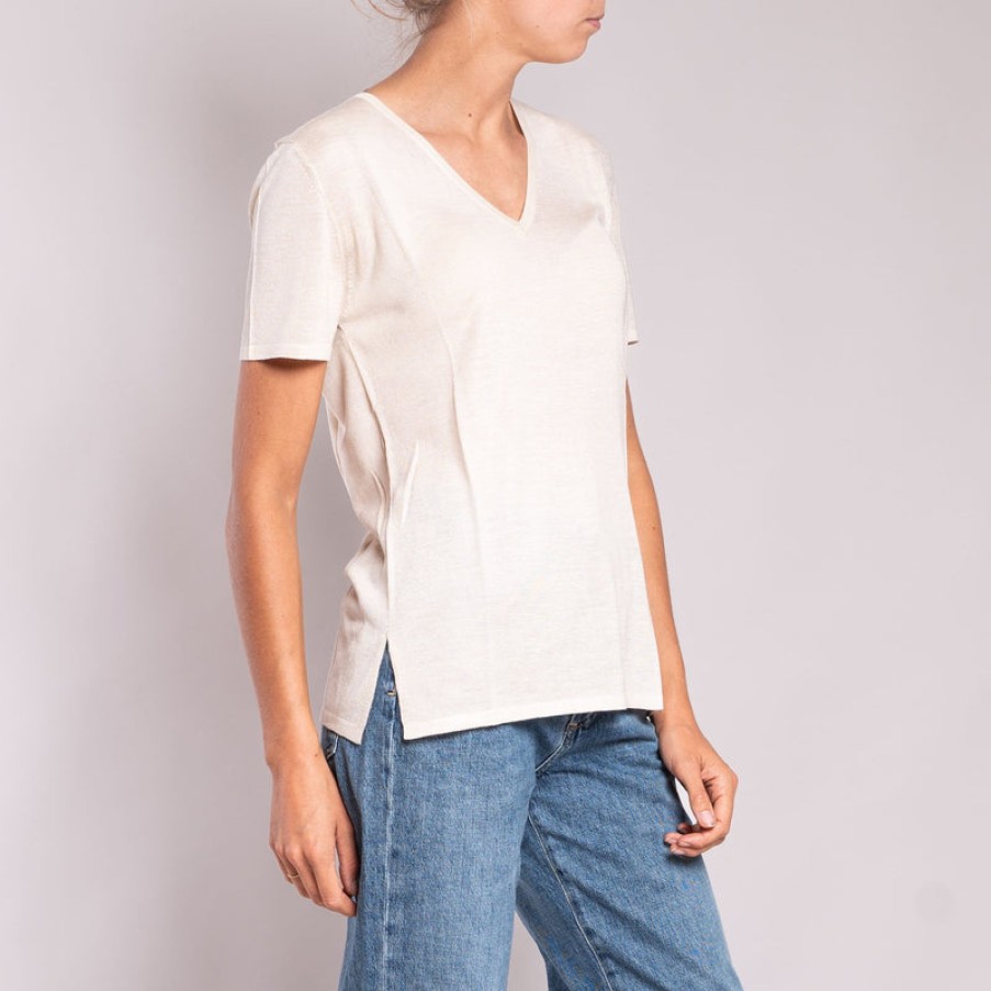 JEAN & TEMPLE Silk & Cashmere S/S T Shirt In Cream | Collen & Clare Hot