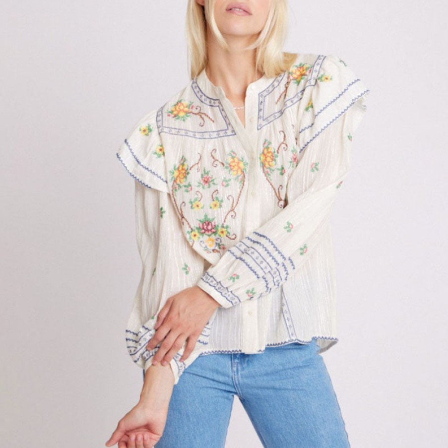 BERENICE Carmencita Embroidered Blouse In Off White Online