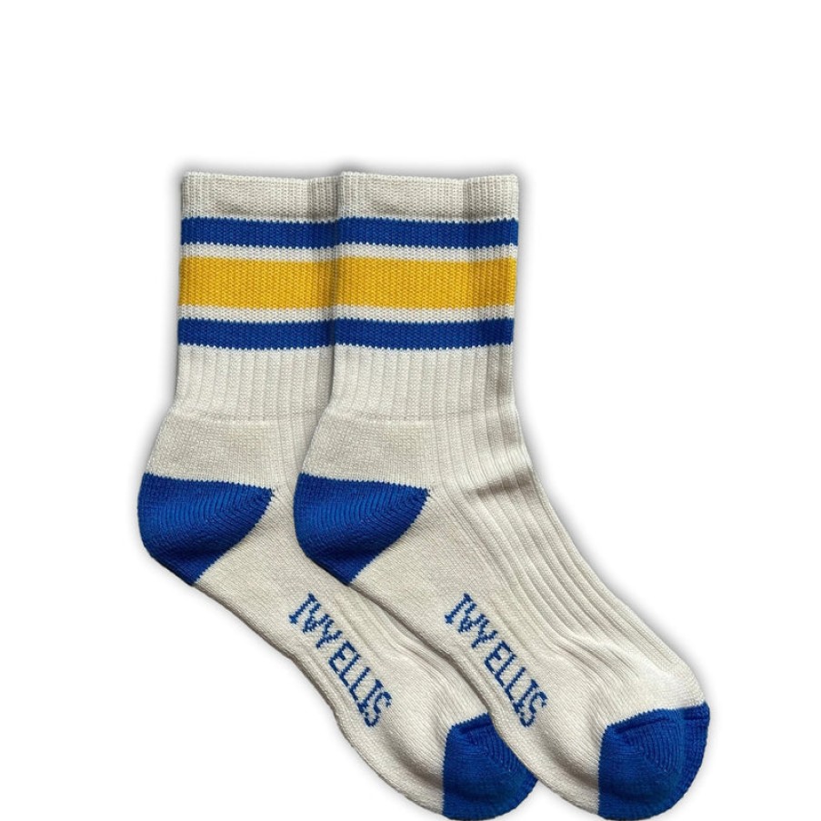 IVY ELLIS Womens Youngblood Vintage Sport Socks In Cream/Blue/Yellow | Collen & Clare Wholesale