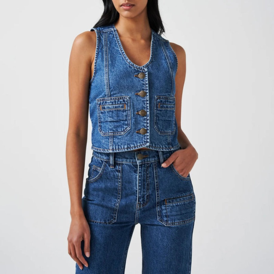 SEVENTY & MOCHI Bea Denim Waistcoat In Voyager Vintage Best