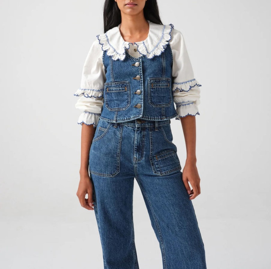 SEVENTY & MOCHI Bea Denim Waistcoat In Voyager Vintage Best