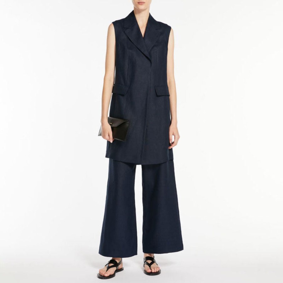 S MAXMARA Marie Linen Waistcoat In Navy Wholesale