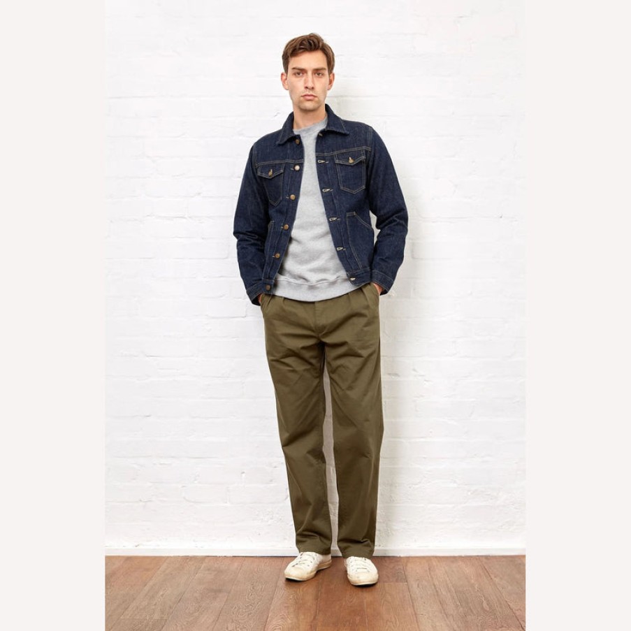 THE WORKERS CLUB Pleated Twill Chinos In Khaki Hot