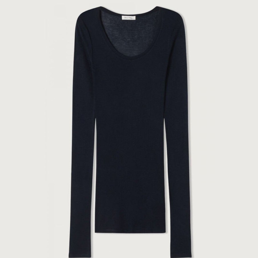 AMERICAN VINTAGE Massachusetts L/S Scoop Neck Top In Navy | Collen & Clare Best