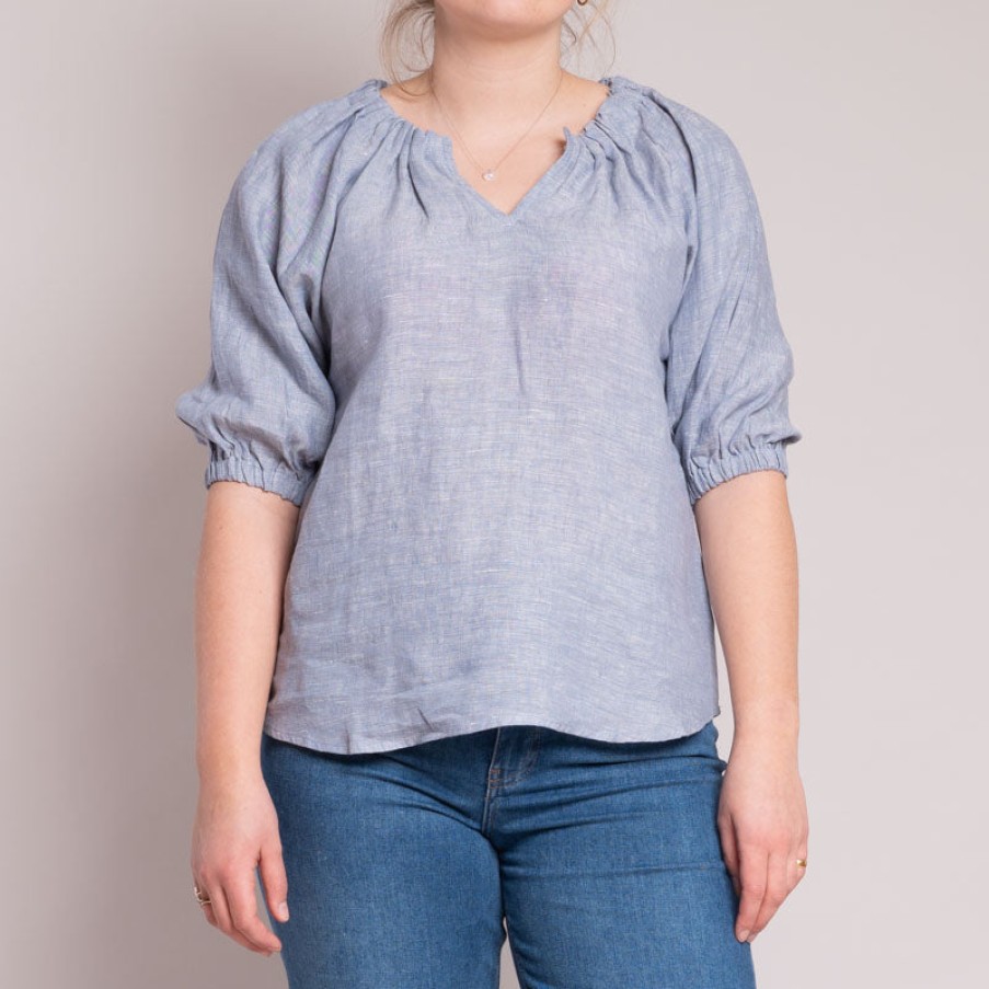 FOIL Turn Up The Volume Top In Chambray Hash Clearance