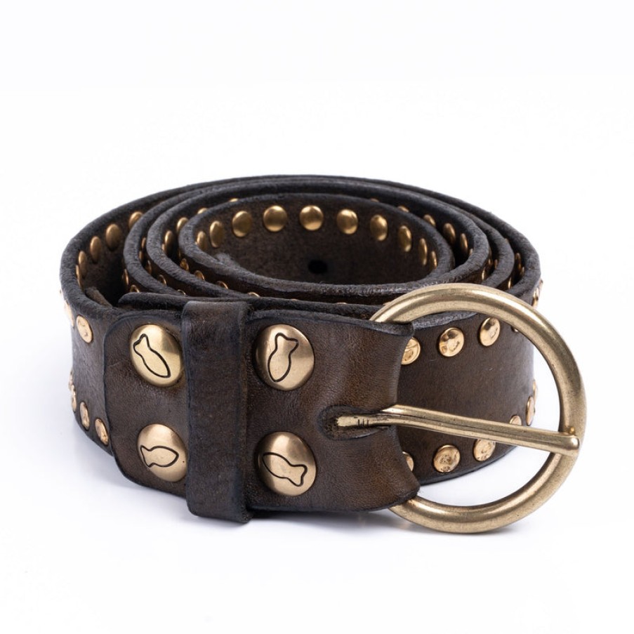 CAMPOMAGGI Leather Belt With Studs In Military | Collen & Clare Best