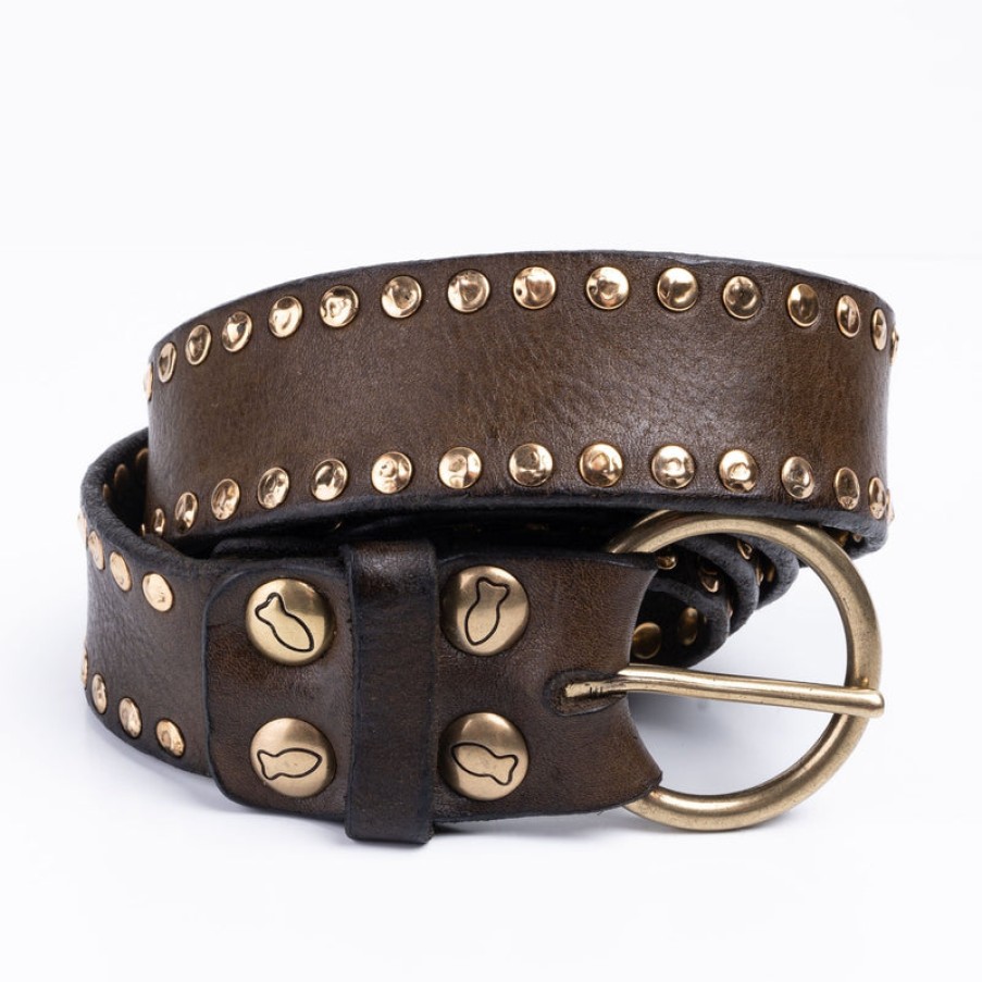 CAMPOMAGGI Leather Belt With Studs In Military | Collen & Clare Best