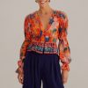 FARM RIO Marias Floral L/S Blouse In Orange Clearance