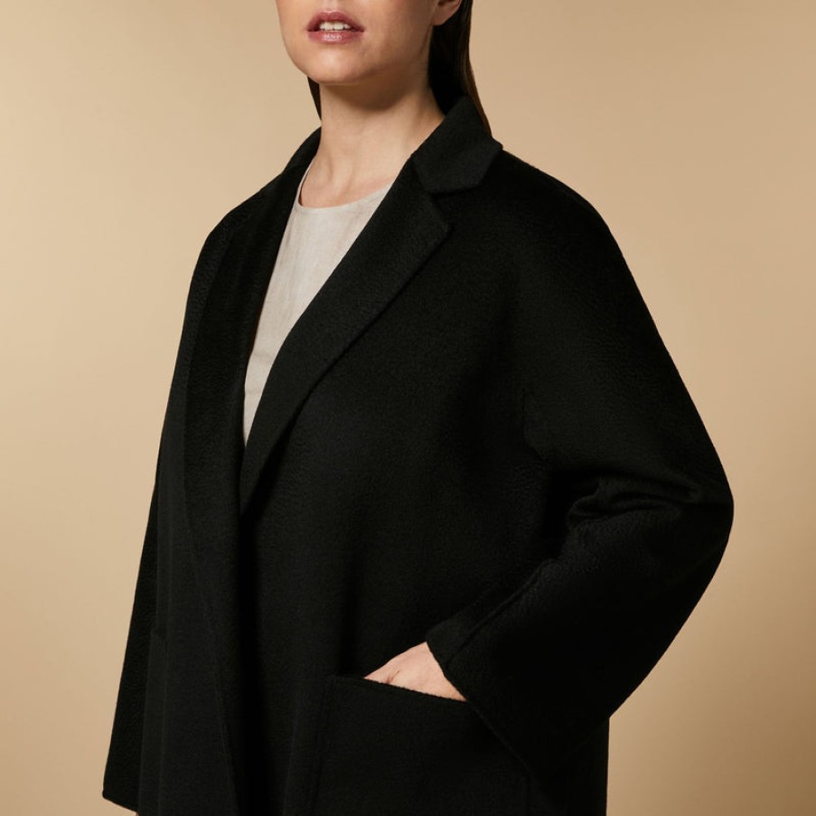 MARINA RINALDI Tema Double Faced Pure Wool Coat In Black | Collen & Clare Hot