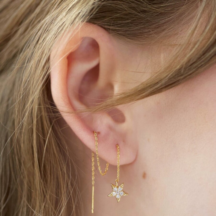 LISA ANGEL Thread Through Moon & Star Chain Earrings In Gold Best