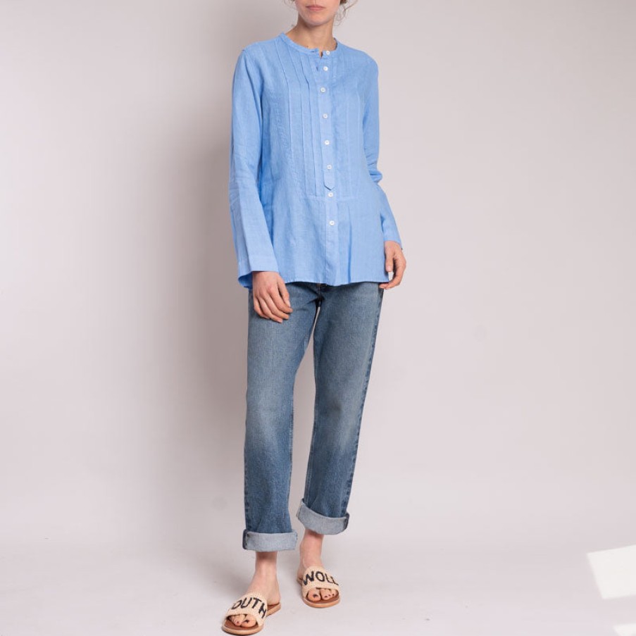 ROSSO35 Garment Dyed Pleated Shirt In Light Blue Best