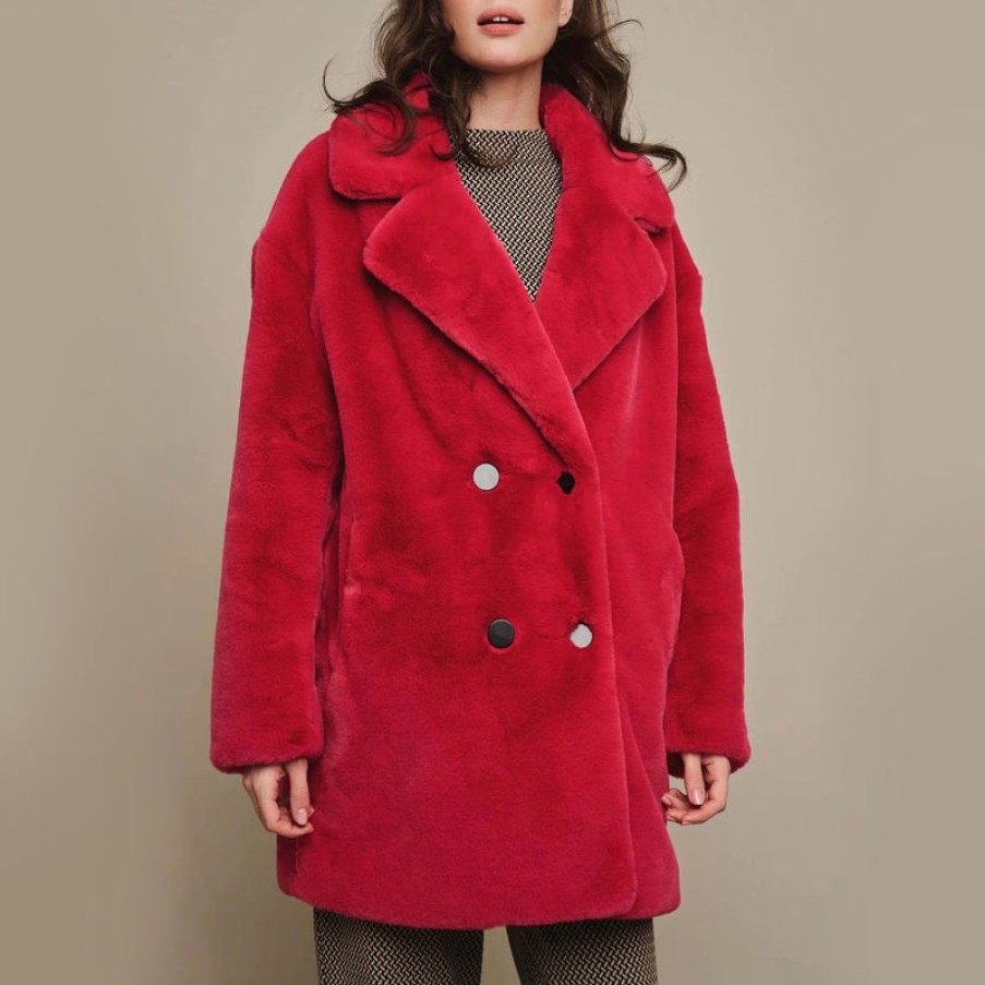 RINO & PELLE Jeanette Faux Fur Coat In Barberry | Collen & Clare Clearance