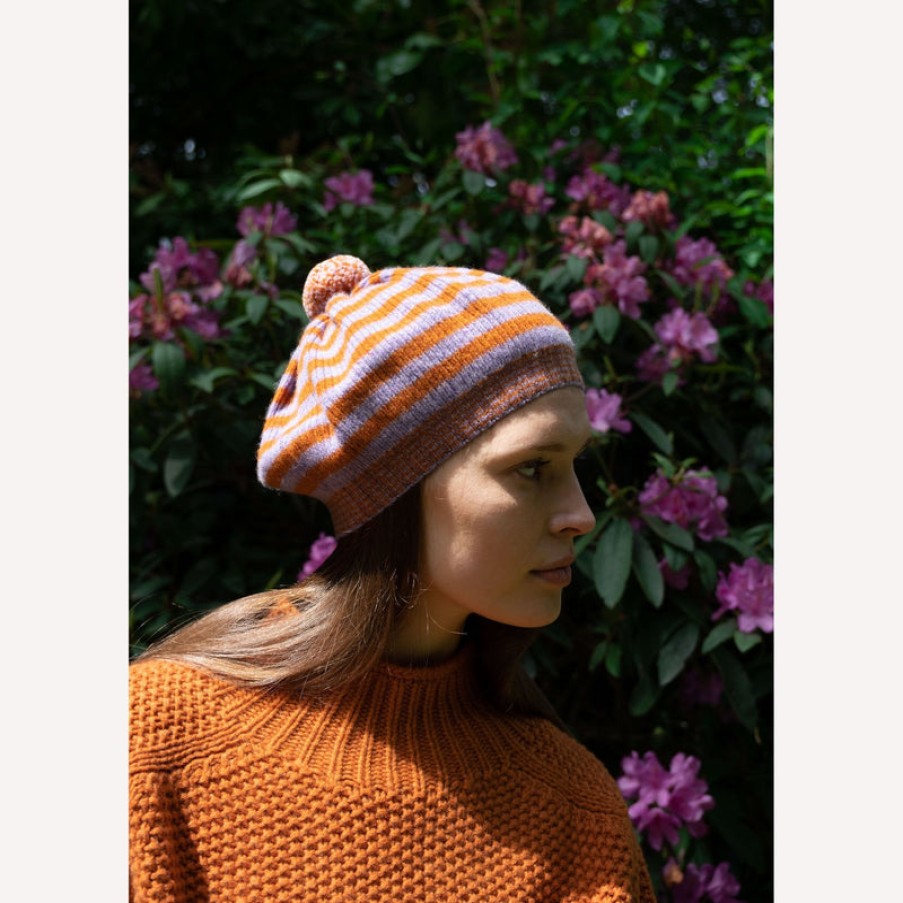 QUINTON & CHADWICK Stripe Beret In Lilac/Ginger | Collen & Clare Hot