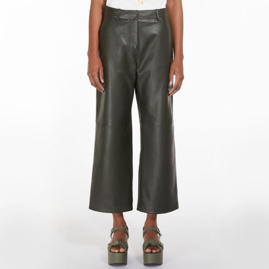 WEEKEND MAXMARA Fiorito Leather Trousers In Khaki | Collen & Clare Online