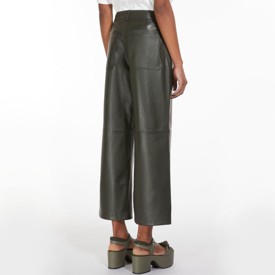 WEEKEND MAXMARA Fiorito Leather Trousers In Khaki | Collen & Clare Online