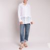 120% LINO L/S Cut Out Detail Shirt In White Wholesale