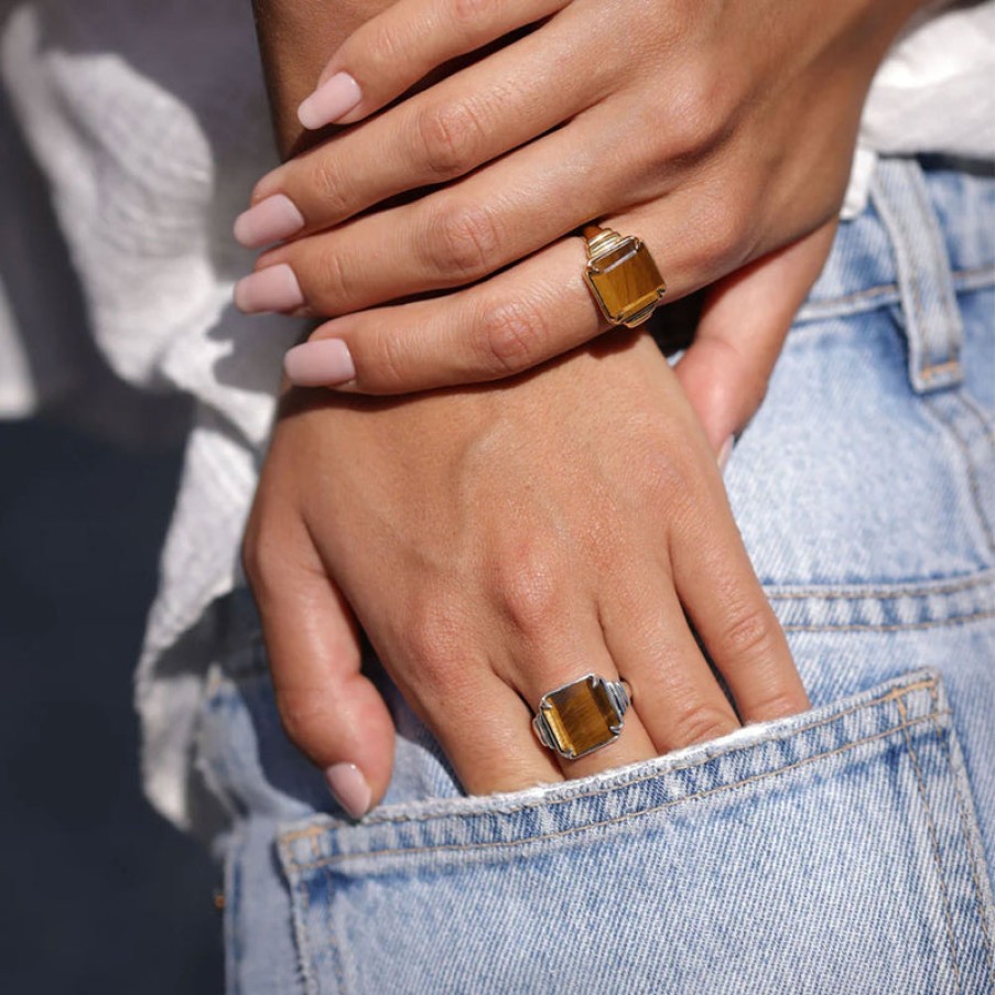 SARAH VERITY Durga Tigers Eye Ring In Gold | Collen & Clare New