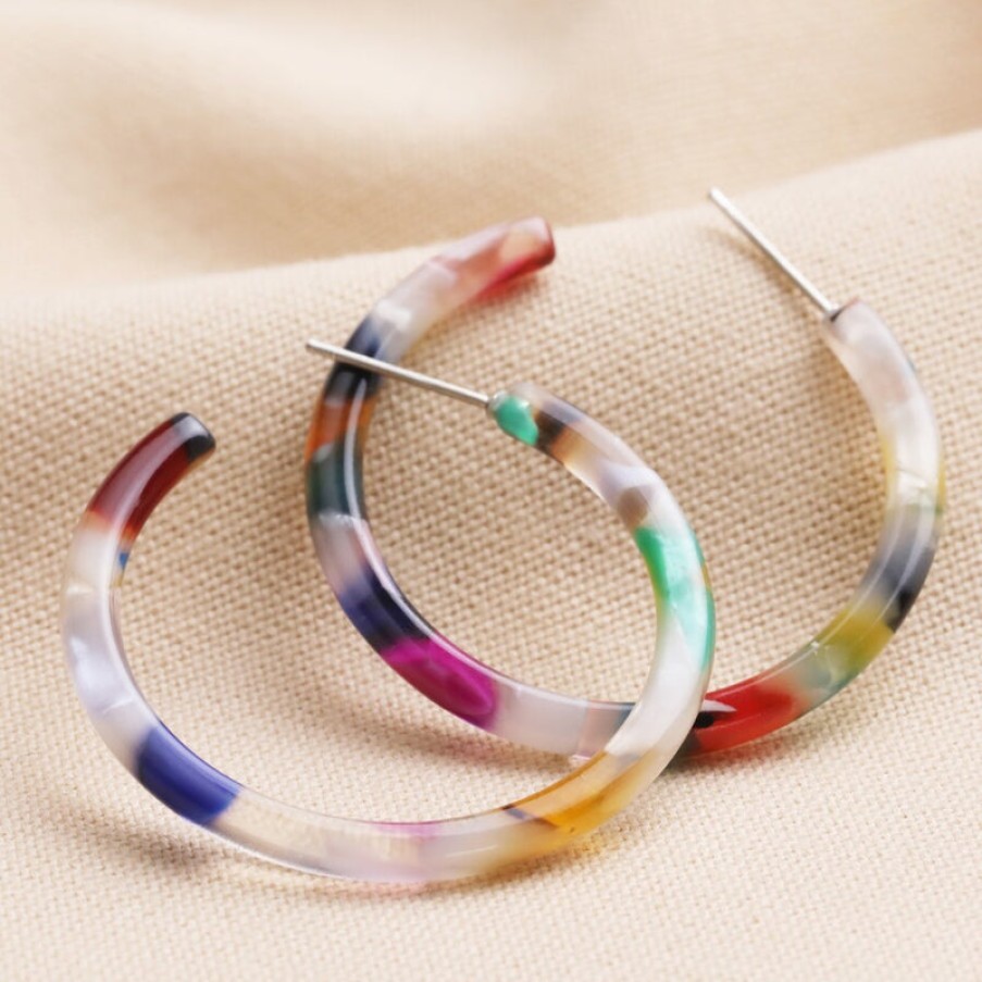 LISA ANGEL Tortoiseshell Resin Hoop Earrings In Rainbow Hot