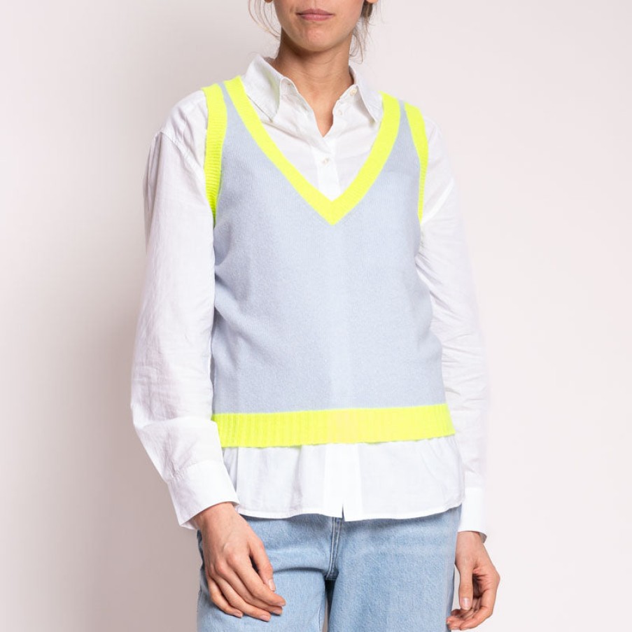 JUMPER1234 Contrast Cashmere Tank In Cement/Neon Yellow Best