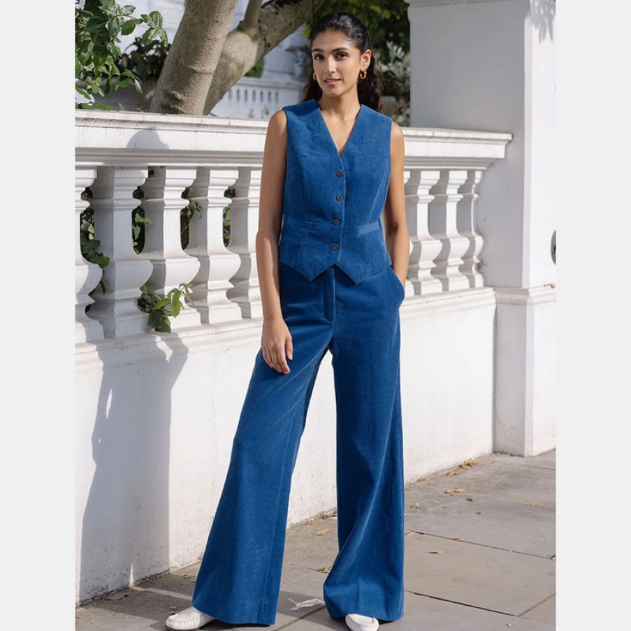 CEFINN Harlow Corduroy Wide Leg Trouser In Blue Wholesale