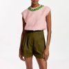 ESSENTIEL ANTWERP Field Embellished Top In Light Pink/Green Hot