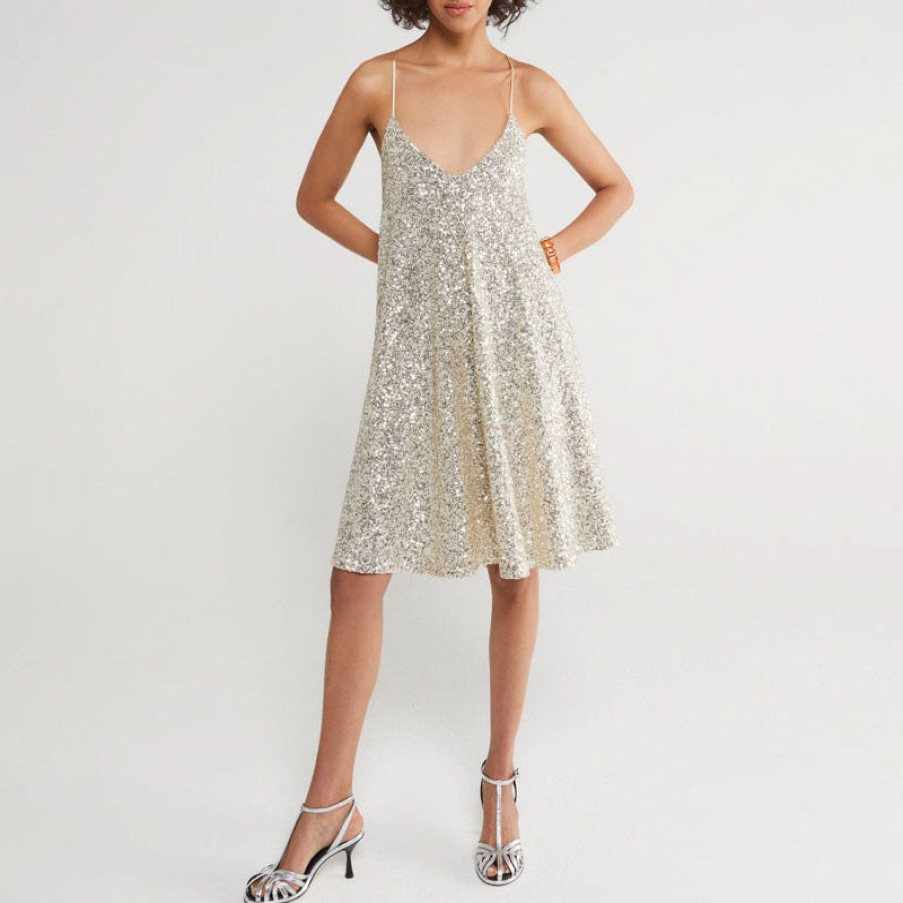 OTTOD'AME Short Sequin Dress In Silver New