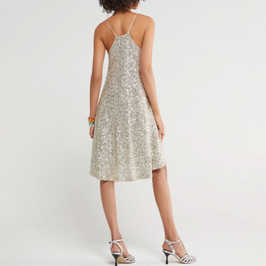 OTTOD'AME Short Sequin Dress In Silver New