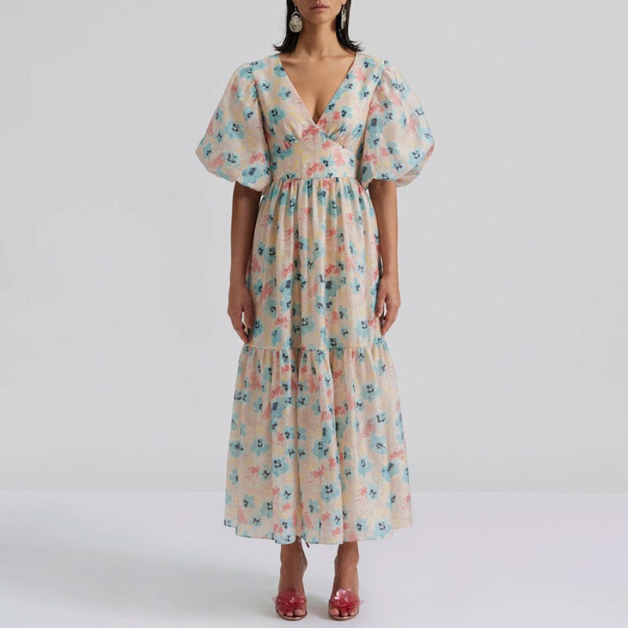 BY MALINA Freya Pouf Sleeve Maxi Dress In Florals Best