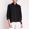 EUROPEAN CULTURE 3/4 Sleeve Layered Blouse In Black Hot