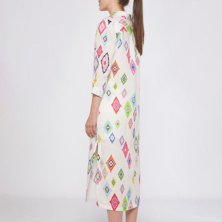 VILAGALLO Vilagallo Antonella Diamond Ikat Dress In White/Multi Wholesale