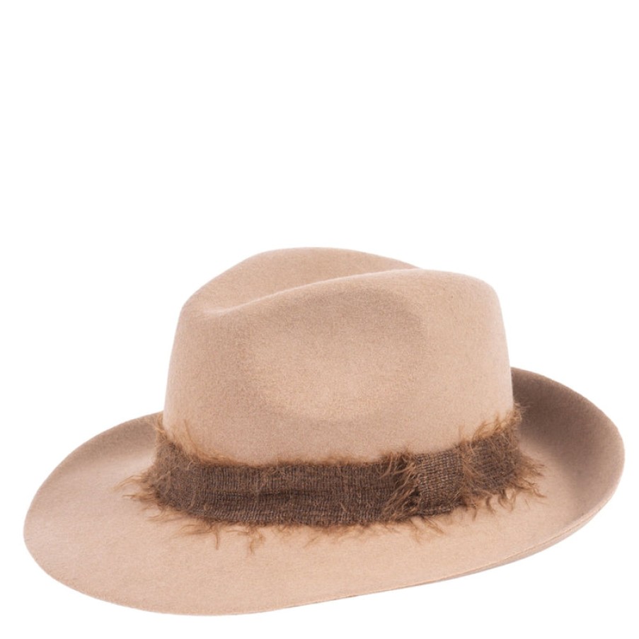 TRAVAUX EN COURS Felt Fedora Hat With Mohair Band In Sesame Clearance