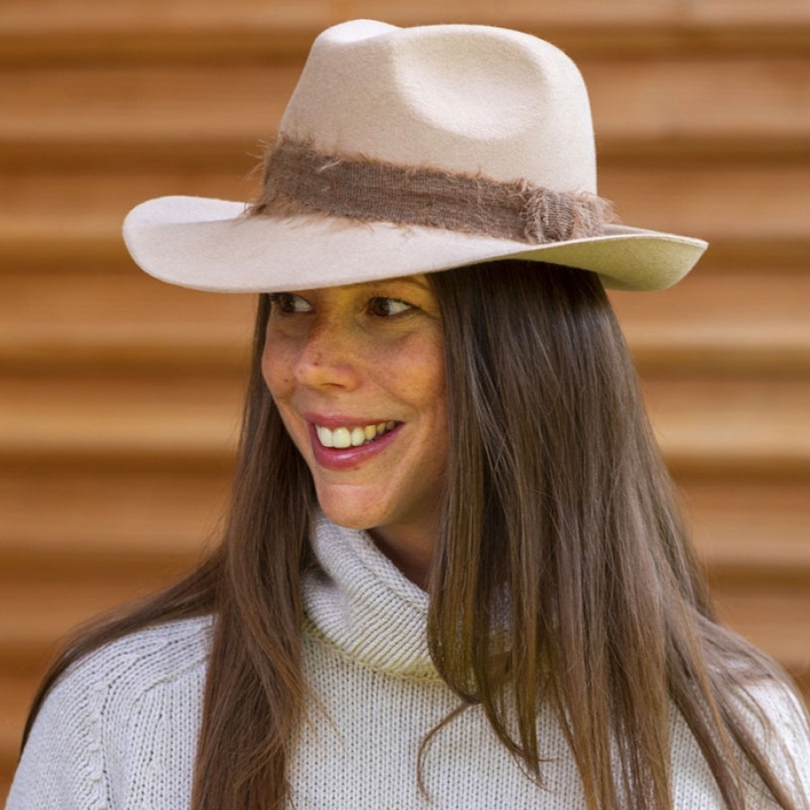 TRAVAUX EN COURS Felt Fedora Hat With Mohair Band In Sesame Clearance