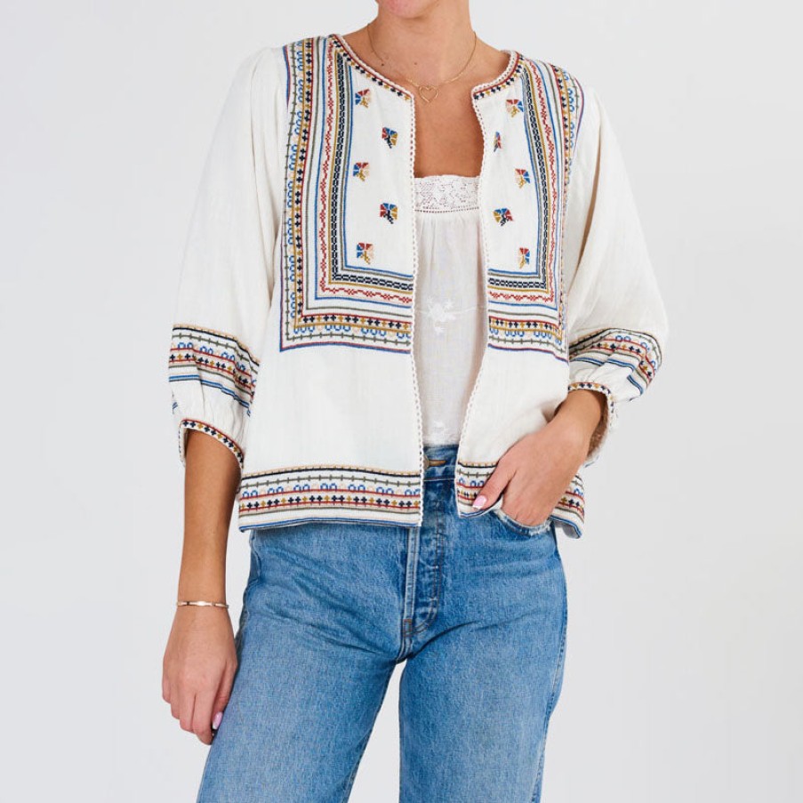 M.A.B.E M.A.B.E Reba Embroidered Jacket In Ecru Wholesale