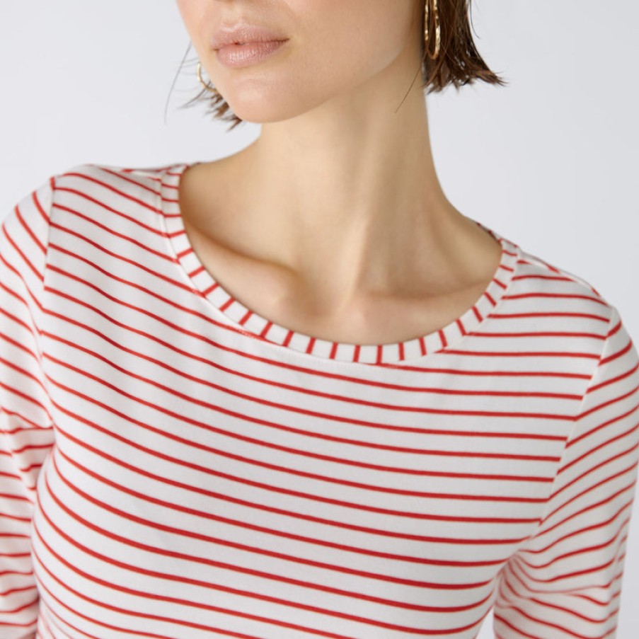 OUI Sumiko Long Sleeve Top In White/Red Wholesale