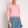 JUMPER1234 Contrast Stripe Crew In Brown/Neon/Coral/Pale Pink Hot