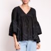 GREEK ARCHAIC KORI Feather Bell Sleeve Blouse In Black Clearance