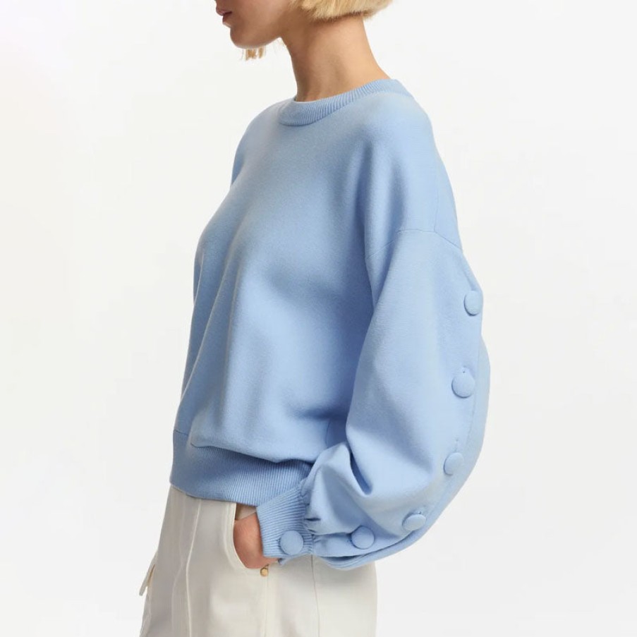 ESSENTIEL ANTWERP Fiore Buttoned Sleeve Sweatshirt In Light Blue Best