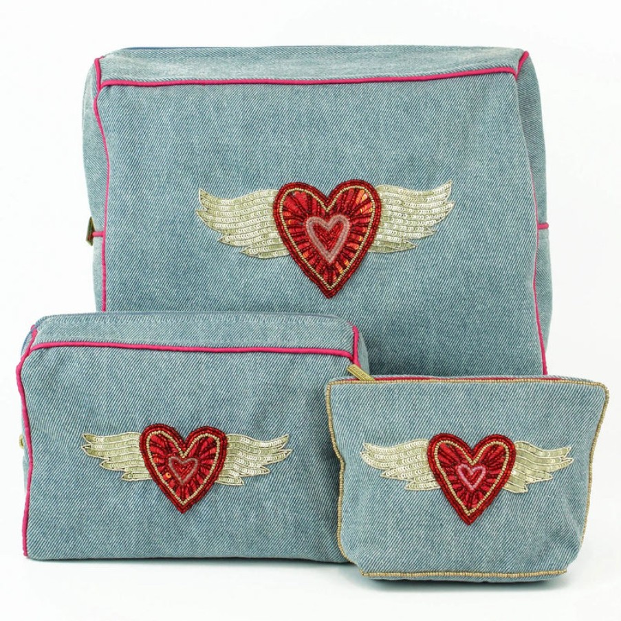 MY DORIS Heart Make Up Bag In Denim Hot