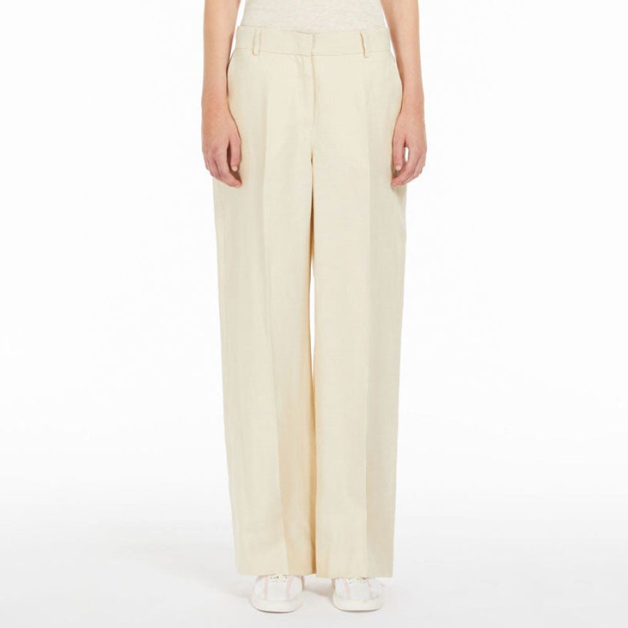 WEEKEND MAXMARA Malizia Linen Canvas Trousers In Sand Hot